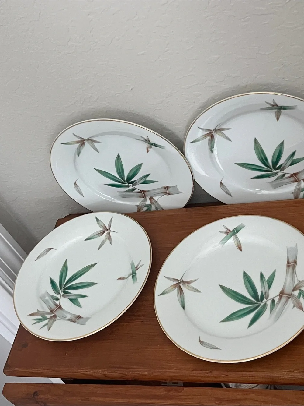 Noritake Japan VTG Porcelain Dinner Plates Canton Bamboo Motif Dessert Plates